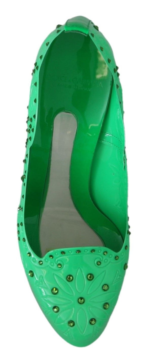 Dolce & Gabbana Women's Green PVC Cinderella Heels – Crystal Floral Pumps