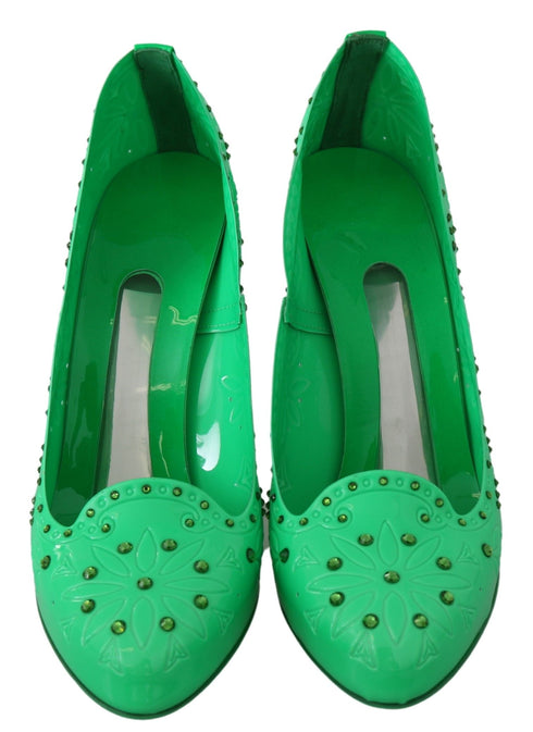 Dolce & Gabbana Women's Green PVC Cinderella Heels – Crystal Floral Pumps