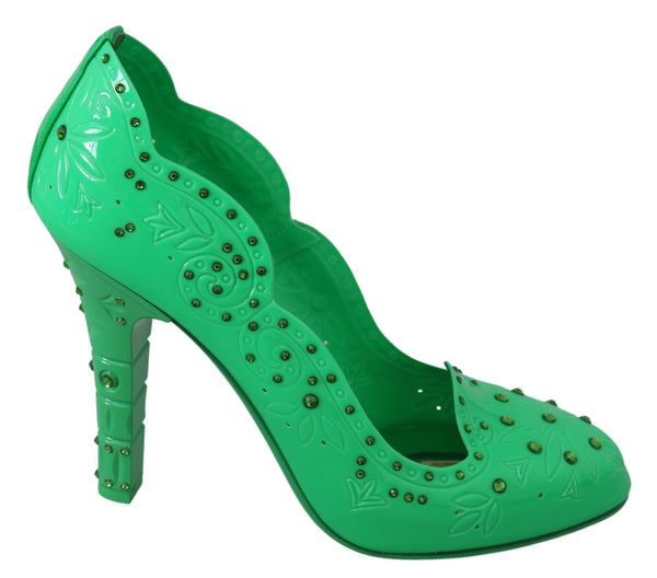 Dolce & Gabbana Women's Green PVC Cinderella Heels – Crystal Floral Pumps