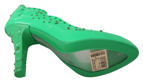 Dolce & Gabbana Women's Green PVC Cinderella Heels – Crystal Floral Pumps