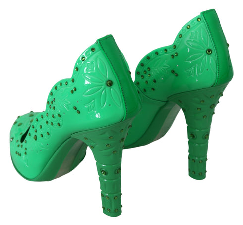 Dolce & Gabbana Women's Green PVC Cinderella Heels – Crystal Floral Pumps
