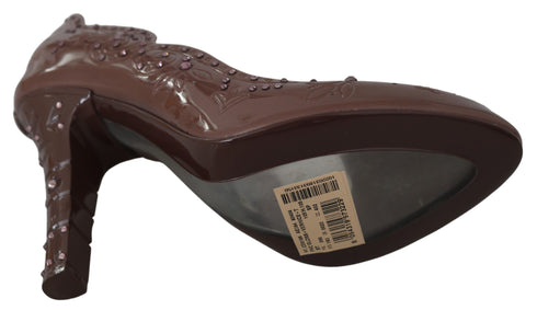 Dolce & Gabbana Women's Brown PVC Cinderella Heels – Floral Crystal Pumps
