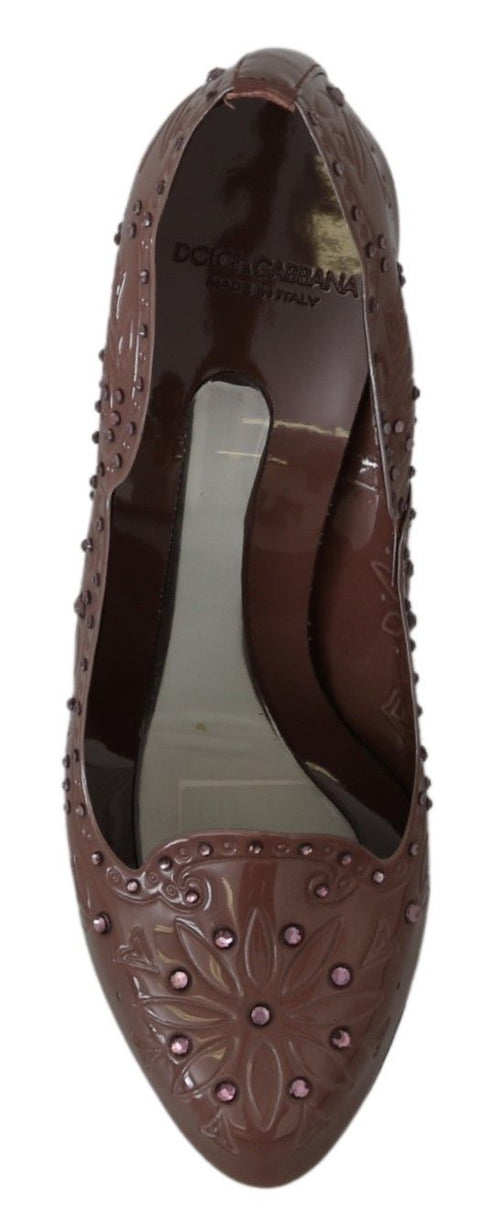 Dolce & Gabbana Women's Brown PVC Cinderella Heels – Floral Crystal Pumps