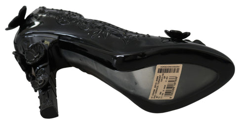 Dolce & Gabbana Black Cinderella Crystal Heels – Floral PVC Pumps for Women