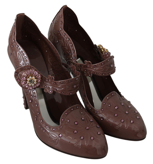Dolce & Gabbana Brown Cinderella Crystal Heels – Floral PVC Pumps for Women