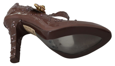 Dolce & Gabbana Brown Cinderella Crystal Heels – Floral PVC Pumps for Women