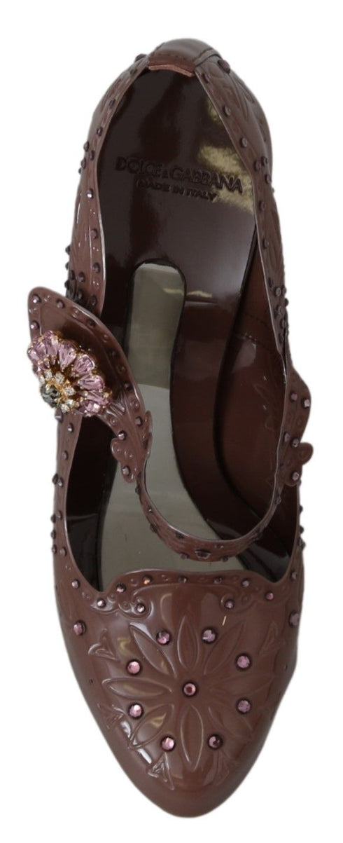 Dolce & Gabbana Brown Cinderella Crystal Heels – Floral PVC Pumps for Women