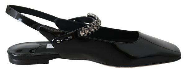 Jimmy Choo Black Patent Leather Flats Sandals with Crystal Strap Accent - Women’s