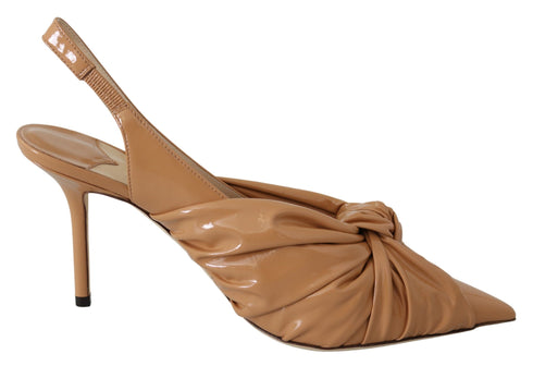 Jimmy Choo Beige Patent Leather Heels for Women – Pointed Toe Pumps Annabell 85