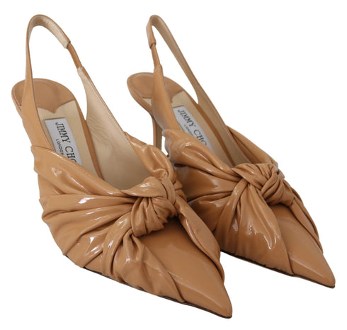 Jimmy Choo Beige Patent Leather Heels for Women – Pointed Toe Pumps Annabell 85