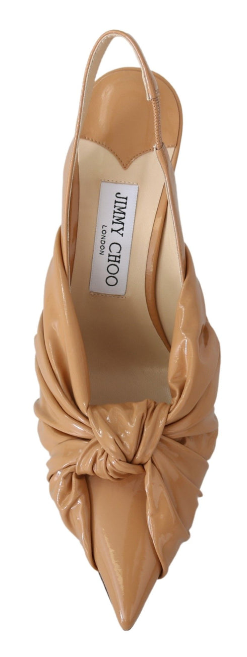 Jimmy Choo Beige Patent Leather Heels for Women – Pointed Toe Pumps Annabell 85