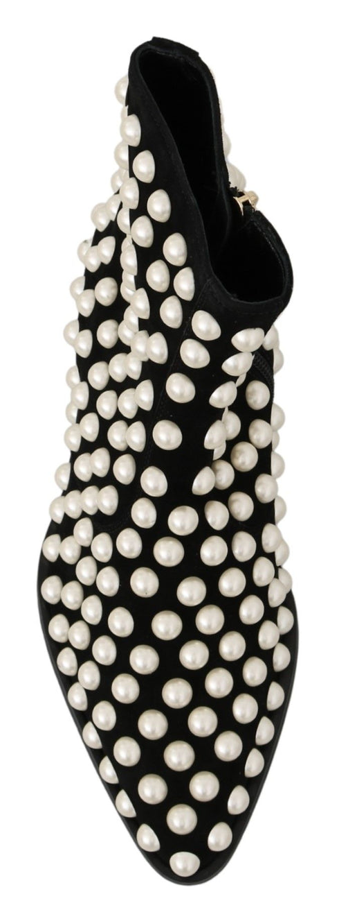 Bottines à clous nacrés Dolce & Gabbana – Chaussures de créateur en daim noir pour femme