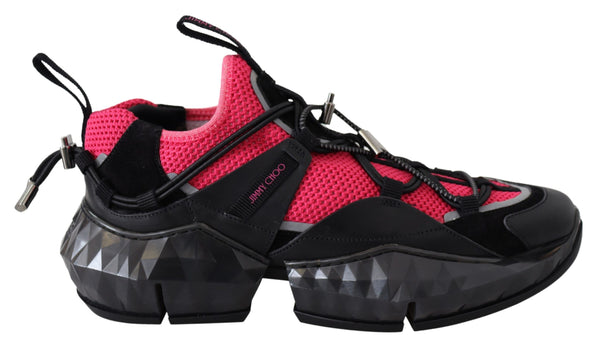 Jimmy Choo Black & Pink Diamond Trail Leather Mesh Sneakers for Women