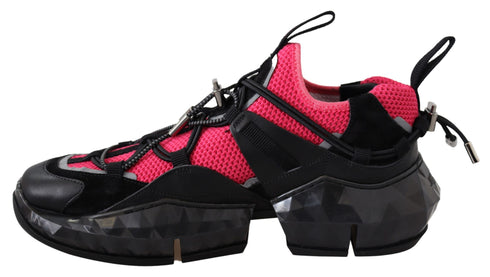 Jimmy Choo Black & Pink Diamond Trail Leather Mesh Sneakers for Women