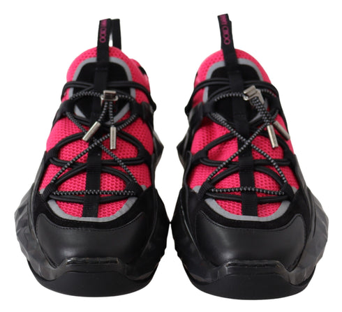 Jimmy Choo Black & Pink Diamond Trail Leather Mesh Sneakers for Women