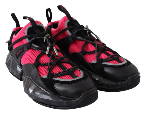 Jimmy Choo Black & Pink Diamond Trail Leather Mesh Sneakers for Women