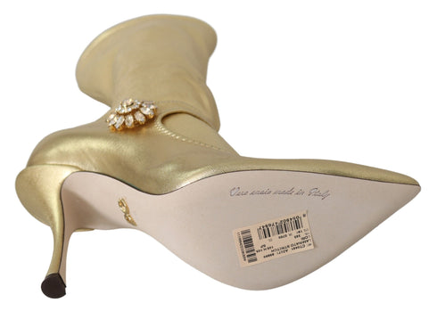 Dolce & Gabbana Gold Sock Boots | Rhinestone Stretch Ankle Heels for Women