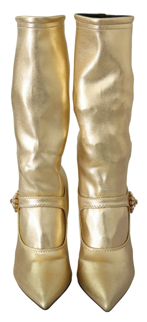 Dolce & Gabbana Gold Sock Boots | Rhinestone Stretch Ankle Heels for Women