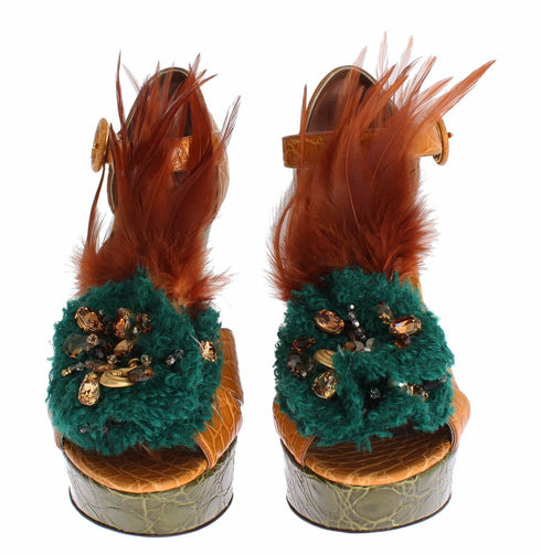 Dolce & Gabbana Ankle Strap Platform Sandals Orange Green Leather Women’s