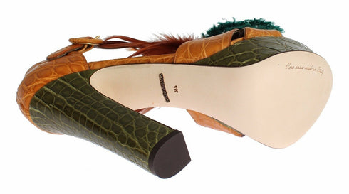 Dolce & Gabbana Ankle Strap Platform Sandals Orange Green Leather Women’s