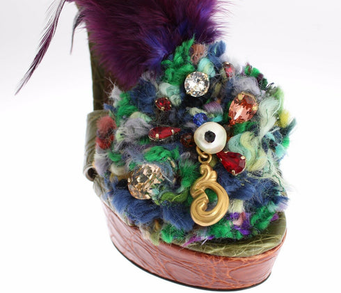 Dolce & Gabbana Ankle Strap Platform Sandals Green Brown Leather Women’s