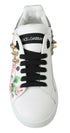 Dolce & Gabbana White Leather Crystal Floral Sneakers – Women's Rose-Print Shoes