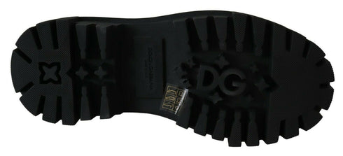 Dolce & Gabbana Black Leather Crystal Combat Boots – Women