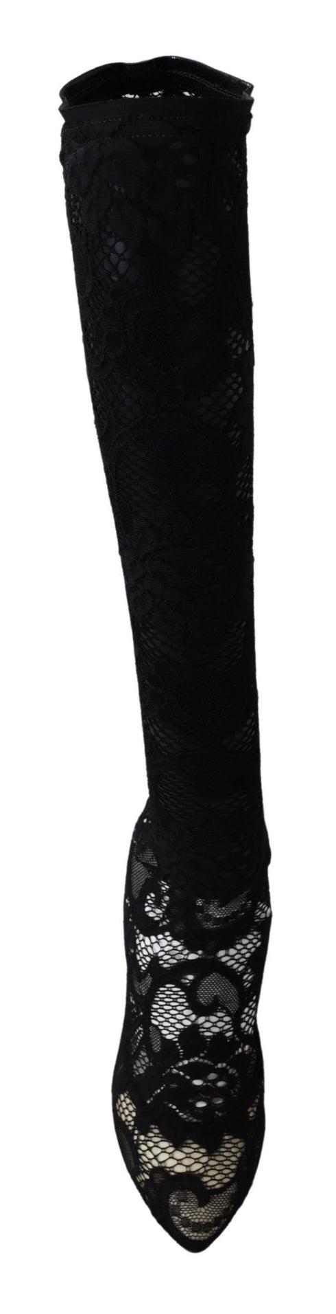 Dolce & Gabbana Taormina Stretch Sock Boots – Black Lace High Heel Pumps for Women
