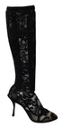 Dolce & Gabbana Taormina Stretch Sock Boots – Black Lace High Heel Pumps for Women