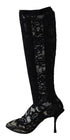Dolce & Gabbana Taormina Stretch Sock Boots – Black Lace High Heel Pumps for Women