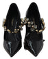 Dolce & Gabbana Crystal Mary Jane Pumps – Black Leather Heels with Gold Detail for Women