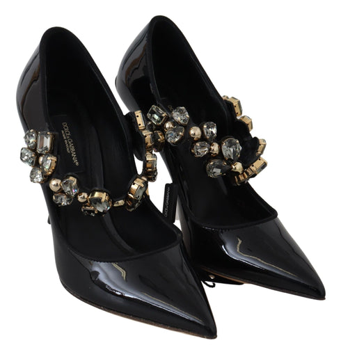 Dolce & Gabbana Crystal Mary Jane Pumps – Black Leather Heels with Gold Detail for Women