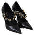 Dolce & Gabbana Crystal Mary Jane Pumps – Black Leather Heels with Gold Detail for Women