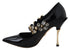 Dolce & Gabbana Crystal Mary Jane Pumps – Black Leather Heels with Gold Detail for Women