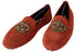 Dolce & Gabbana Orange Leather Crystal Crown Loafers Shoes