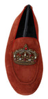 Dolce & Gabbana Orange Leather Crystal Crown Loafers Shoes