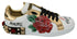 Dolce & Gabbana Rose Sneakers – White Leather & Crystals – Floral Women’s Shoes