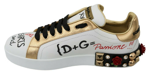 Dolce & Gabbana Rose Sneakers – White Leather & Crystals – Floral Women’s Shoes