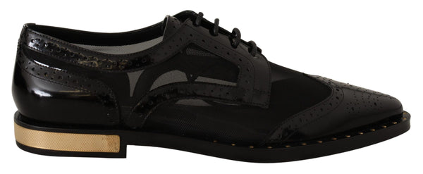 Dolce & Gabbana Black Sheer Leather Brogues – Women’s Wingtip Oxford Flats