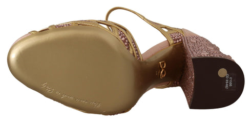 Dolce & Gabbana Pink Gold T-Strap Crystal Leather Pumps – Women’s