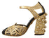 Dolce & Gabbana Women's Black & Gold Leather Ankle Strap Studded Heels Shoes