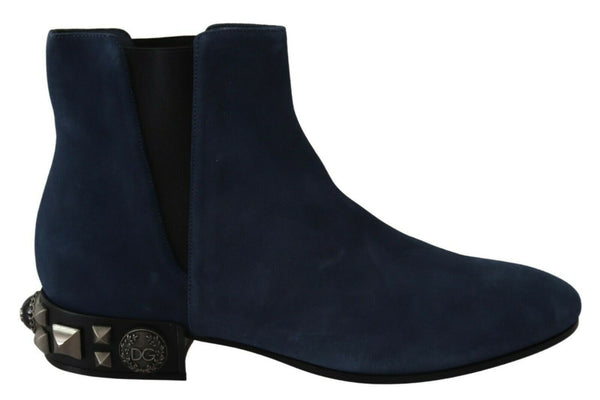 Dolce & Gabbana Studded Boots – Blue Suede Mid-Calf Chelsea Boots for Women