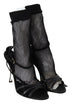 Dolce & Gabbana Short Boot Sandals – Black Suede & Mesh Heels for Women