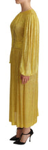 Dolce & Gabbana Yellow Crystal Mesh Pleated Maxi Dress