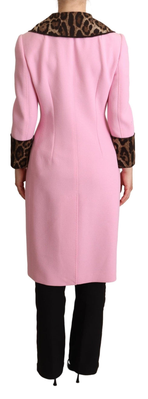 Dolce & Gabbana Pink Leopard Wool Trenchcoat Jacket