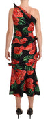 Dolce & Gabbana Black Shiny Silk Floral Print Draped Dress