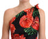 Dolce & Gabbana Black Shiny Silk Floral Print Draped Dress