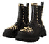Dolce & Gabbana Black Leather Studded Combat Boots – Gold Detail Women’s Boots