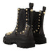 Dolce & Gabbana Black Leather Studded Combat Boots – Gold Detail Women’s Boots