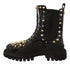 Dolce & Gabbana Black Leather Studded Combat Boots – Gold Detail Women’s Boots